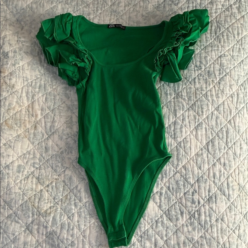 Zara Emerald Green Ruffled Bodysuit